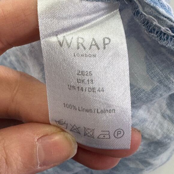 Wrap London Shirt Womens 14 Blue White Printed Button Up Linen Coastal - Picture 4 of 7